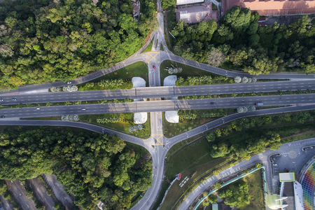 Kuala Lumpur city highway intersection aerial view at sunset, Malaysiaのeditorial素材