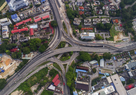 Kuala Lumpur city highway intersection aerial view at sunset, Malaysiaのeditorial素材