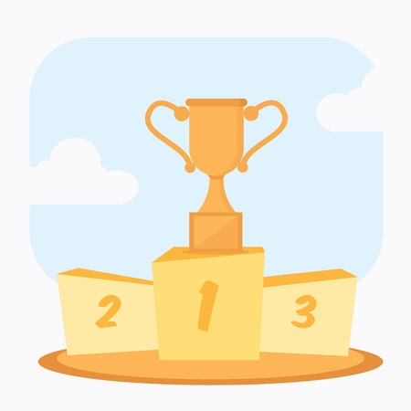 trophy cup prize goblet on first podium cartoon vector illustrationのイラスト素材