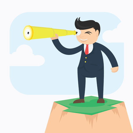 businesman with telescope looking for vision cartoon vector illustrationのイラスト素材