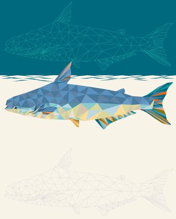 Giant Mekong Catfish in geometric polygon vector illustration styleのイラスト素材