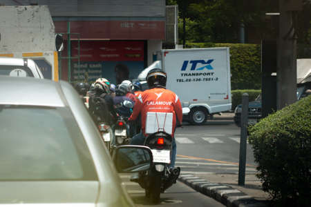 Bangkok, Thailand - April 1 : Lots of Food delivery in COVID-19 pandemic situation in Bangkok