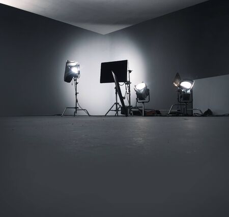 Interior of a photography studio with professional equipment. Copyspace in the photo. With copy space.の写真素材