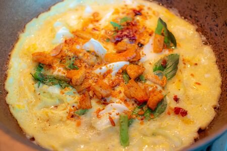 Omelet in a panの写真素材