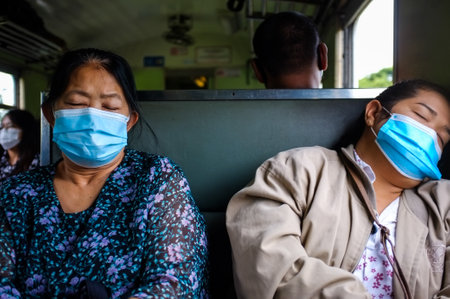 OCTOBER 10, 2020, THAILAND: 
Thai train passengers wearing masks while traveling to other provinces.のeditorial素材