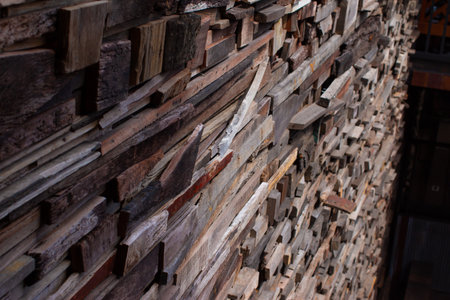 Small pieces of wood on wall