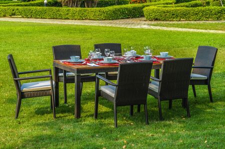 Rattan furniture, table and chairs setの写真素材