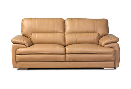 Light brown leather sofa isolated on white backgroundの写真素材