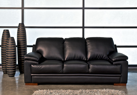 Black leather sofaの写真素材
