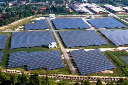 Solar farm, solar panels photo from the airの写真素材