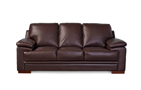 Brown leather sofa, isolated on white backgroundの写真素材
