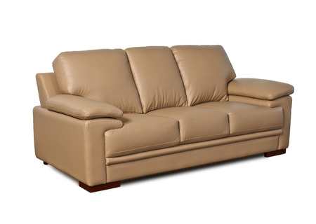 Light brown leather sofa isolated on white backgroundの写真素材