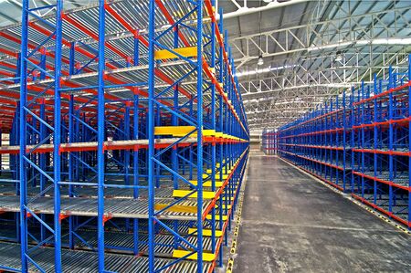 Warehouse storage, shelving, metal, pallet racking systemsの写真素材