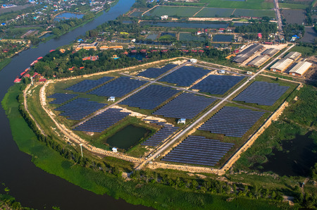 Solar farm, solar panels photo from the airの写真素材