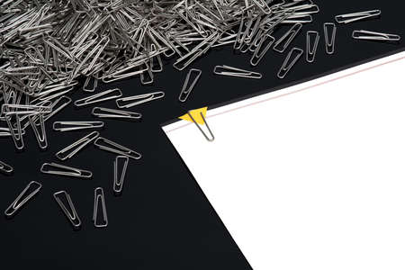 Paper clips Paperclips with paper note on black backgroundの写真素材