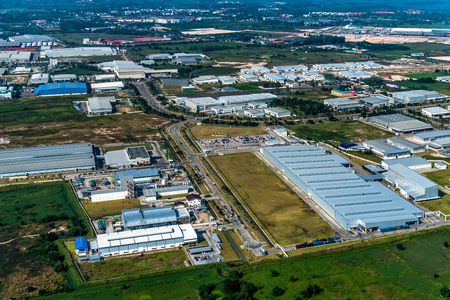 Industrial estate land development construction aerial viewの写真素材