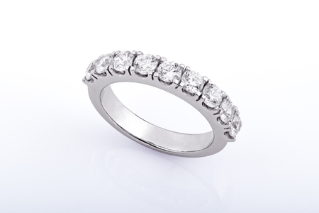 White gold wedding, engagement ring on white backgroundの写真素材
