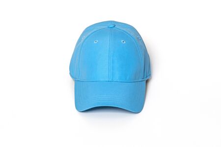 Light blue adult golf or baseball cap on white backgroundの写真素材