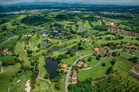 Golf course club aerial photography in Thailandの写真素材