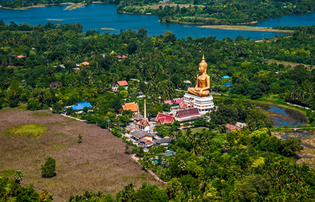 Sitting Buddha temple in Thailand from the airの写真素材