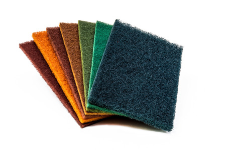 Scrubber pads set of 7 colors on white backgroundの写真素材