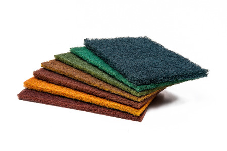 Scrubber pads set of 7 colors on white backgroundの写真素材