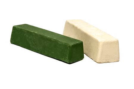 Industrial Metal Polishing Buffing Compound Wax Bric Green and White on white backgroundの写真素材