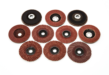 Grinding and polishing discs wheels on white backgroundの写真素材