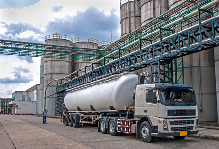 Tanker, Truck Delivery Danger Chemical in Petrochemical Plant in Asiaのeditorial素材