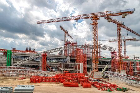 Cranes Working on Expressway Construction Sites in Asiaの写真素材