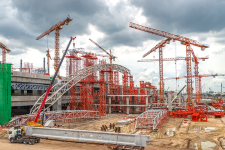 Industrial Cranes on Construction of Expressway Site in Asiaの写真素材