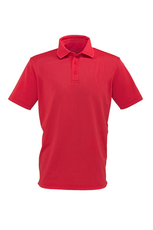 Red color golf tee shirt for man or woman on white backgroundの写真素材