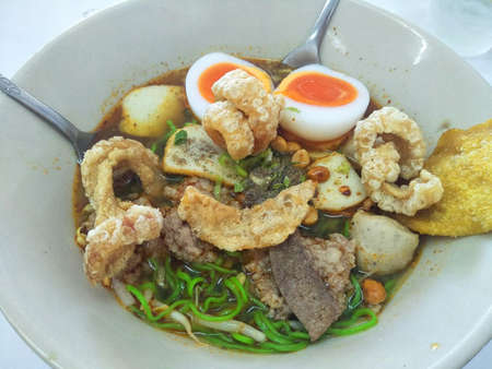close up Thai noodles soup,delicious food in Thailand.