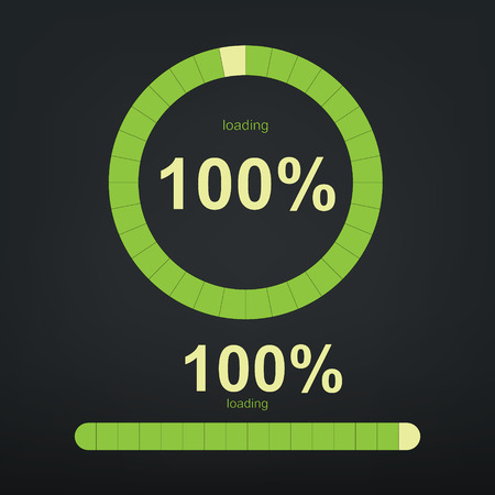 Loading bars and spinner with "Loading 100 " text.のイラスト素材