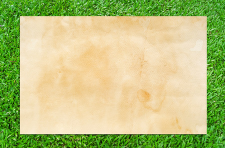 Vintage paper texture for background. Abstract background of old brown paper on green grass.の写真素材