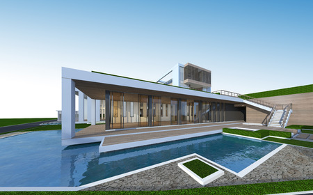 3D rendering of tropical house exteriorの写真素材