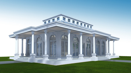 3D rendering of building exterior. Architecture perspective 3D isolated on white backgroundの写真素材