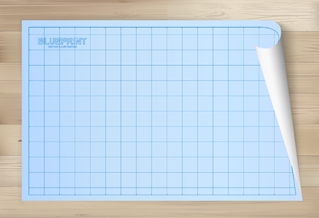 Blueprint paper background for architectural drawing on wooden texture background. Vector illustration.のイラスト素材