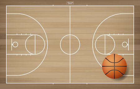Basketball ball on basketball court background with line court area. Vector illustration.のイラスト素材