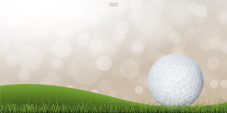 Golf ball on green hill of golf court with light blurred bokeh background. Vector illustration.のイラスト素材