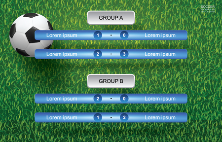 Match schedule background for soccer football cup with soccer ball and green grass background. Vector illustration.のイラスト素材