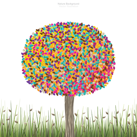 Abstract colorful of tree in green field area and white background. Vector illustration.のイラスト素材