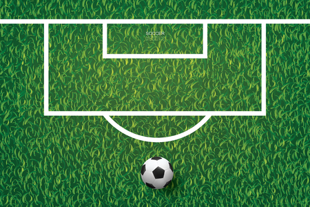 Soccer football ball on green grass of soccer field background. Vector illustration.のイラスト素材