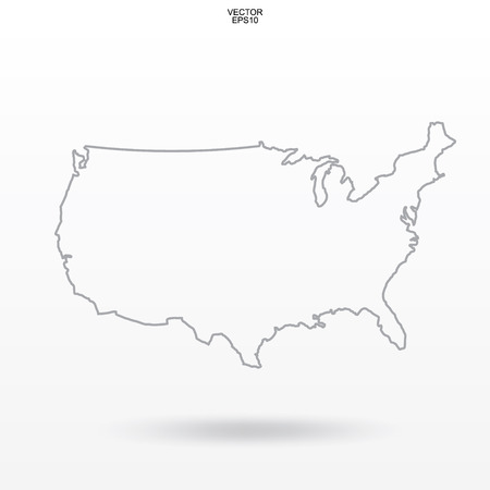 Map of USA. Outline of "United States of America" map on white background with soft shadow. Vector illustrationのイラスト素材