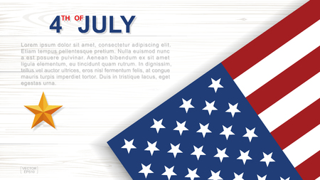 4th of July - Background for USA(United States of America) Independence Day with white wood pattern and texture and American flag. Background with area for copy space and text. Vector illustration.のイラスト素材