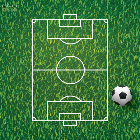 Soccer football ball on green grass of soccer field background. Vector illustration.のイラスト素材