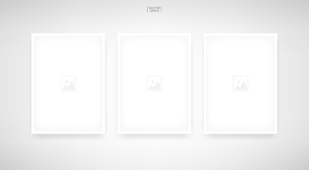 Empty photo frame or picture frame on white background. Background for artwork, photography, poster and banner product with area for copy space. Vector illustration.のイラスト素材