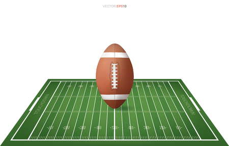 Football ball on football field with line pattern area for background. Perspective views of football field. Vector illustration.のイラスト素材