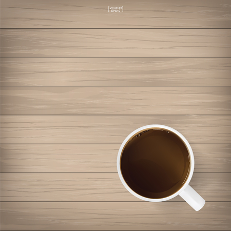 Coffee cup on wood background. Vector illustration.のイラスト素材