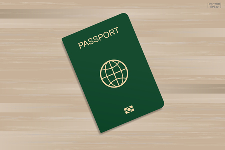 Green passport on wood pattern and texture background. Vector illustration.のイラスト素材